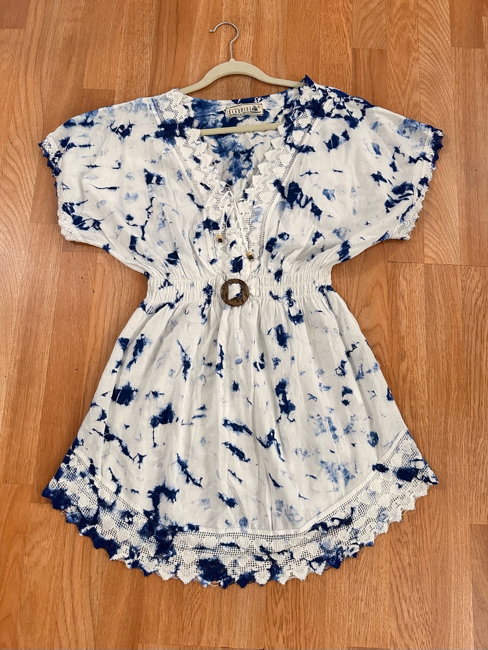 Women’s White & Navy Tie-Dye Swim Coverup Tunic